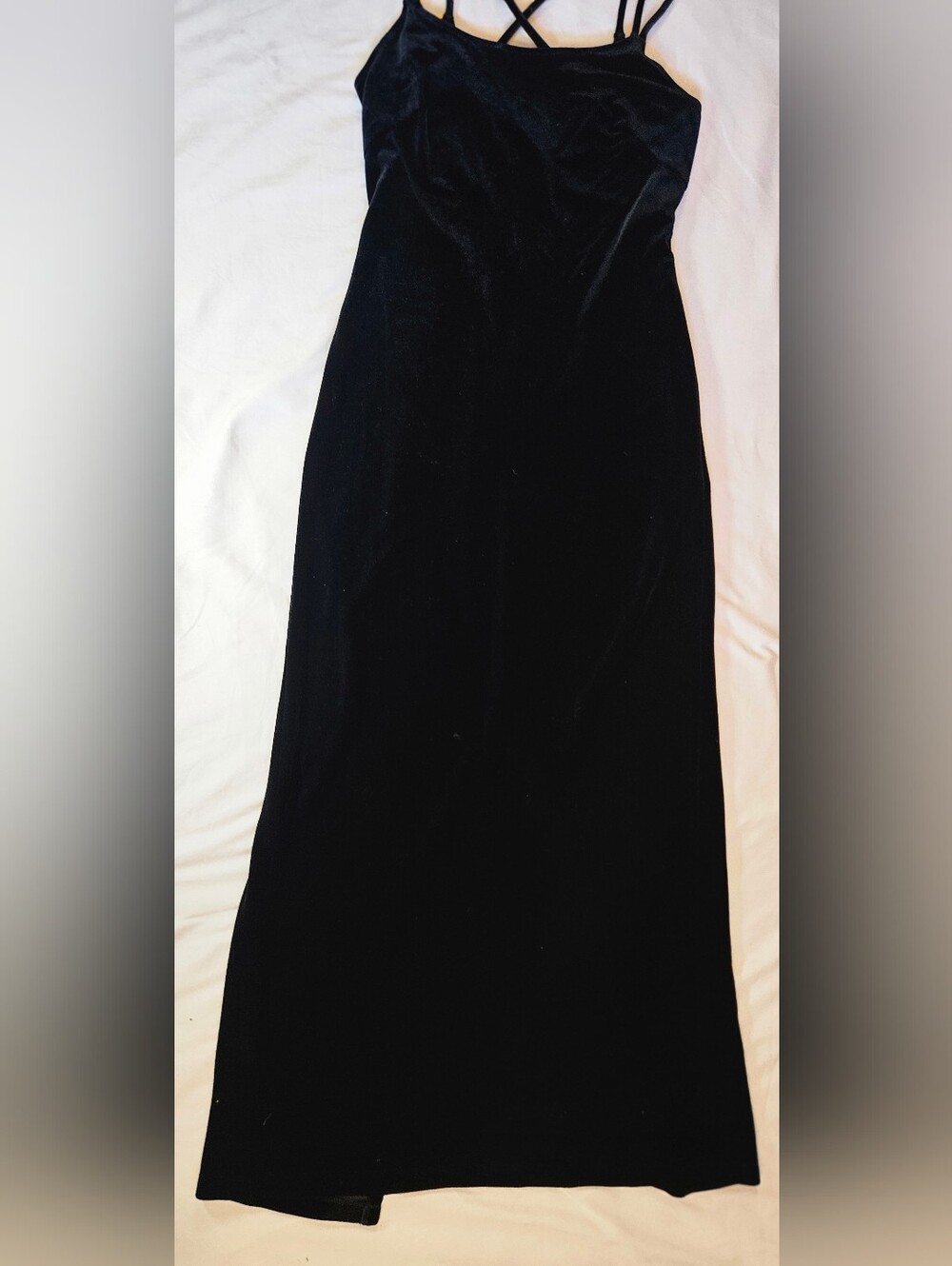 Steppin Out Womens Black Velvet Feel Thin Cross Strap Maxi Dress Size Medium - Picture 2 of 14